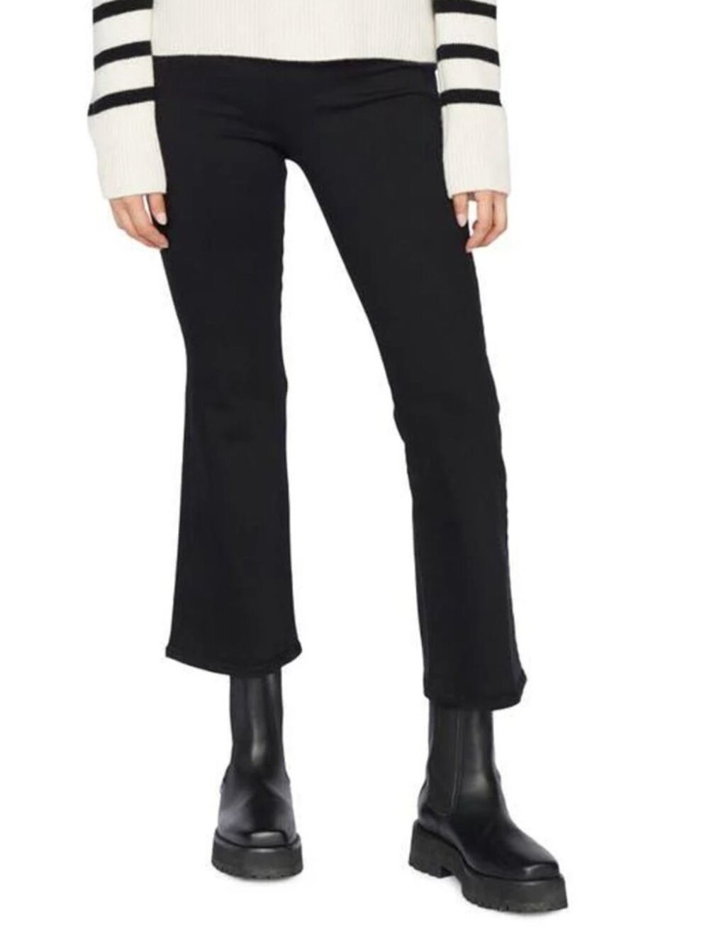 FRAME Jet Set Crop Mini Bootcut Pull-On Jeans Black Stretch Denim Pants